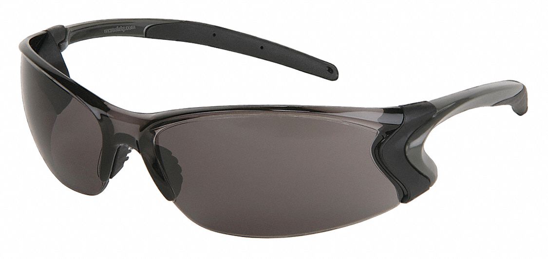 Safety Glasses: Gray Lens, Frameless, Scratch-Resistant, Dielectric, Gray Frame