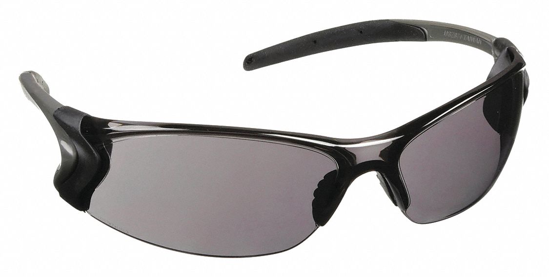 Safety Glasses: Gray Lens, Frameless, Anti-Fog/Scratch-Resistant, Dielectric, Gray Frame