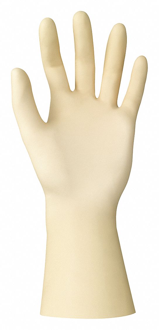 Disposable Gloves: ISO 5, Sterile, 9 mil, Latex, M ( 8 1/2 ), Grain, Fingertips, 200 PK