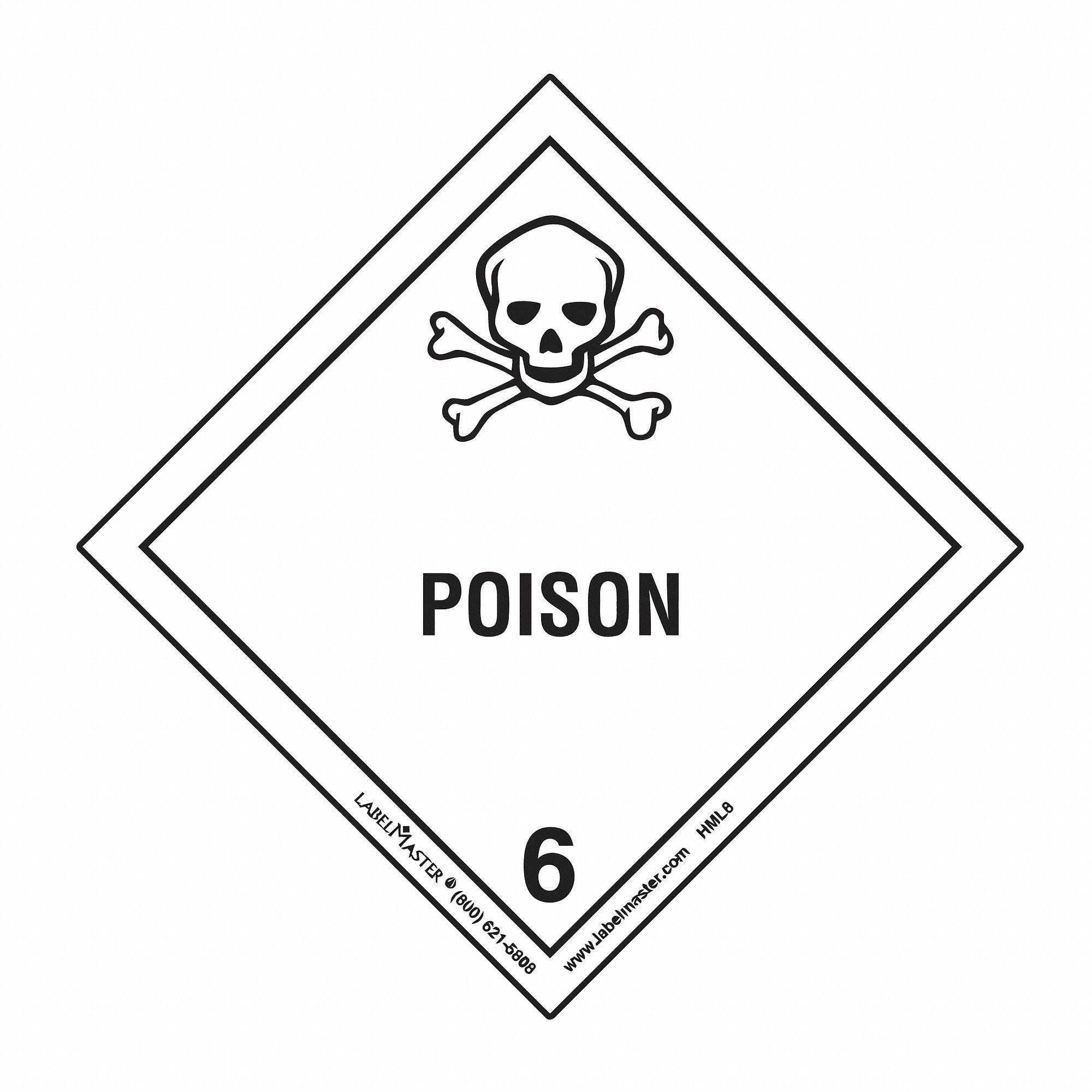 DOT Container Label: Poison, 3 15/16 in x 3 15/16 in, 3 15/16 in Label Ht, Paper, Label