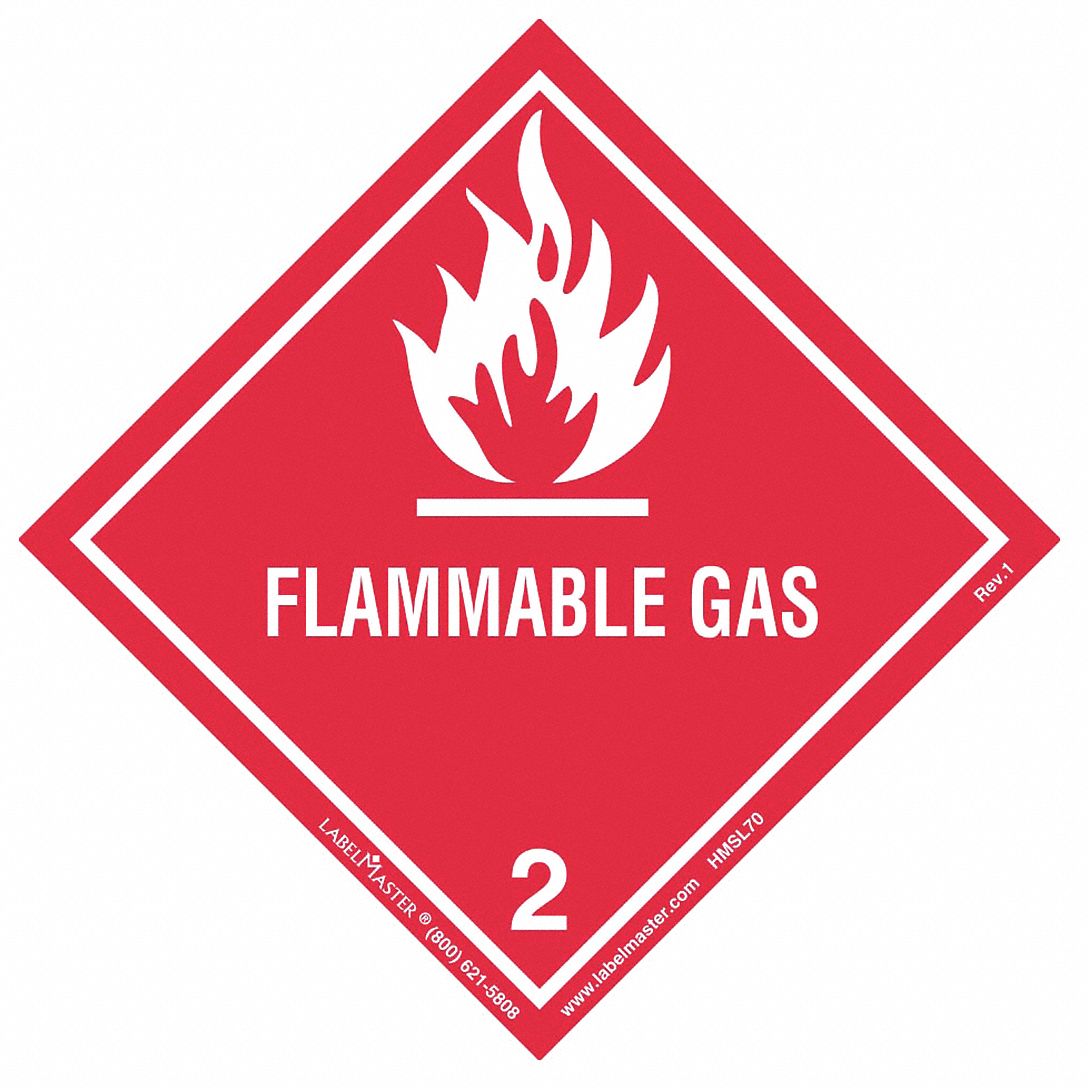 DOT Container Label: Flammable Gas, 4 in x 4 in, 4 in Label Ht, 4 in Label Wd, Label