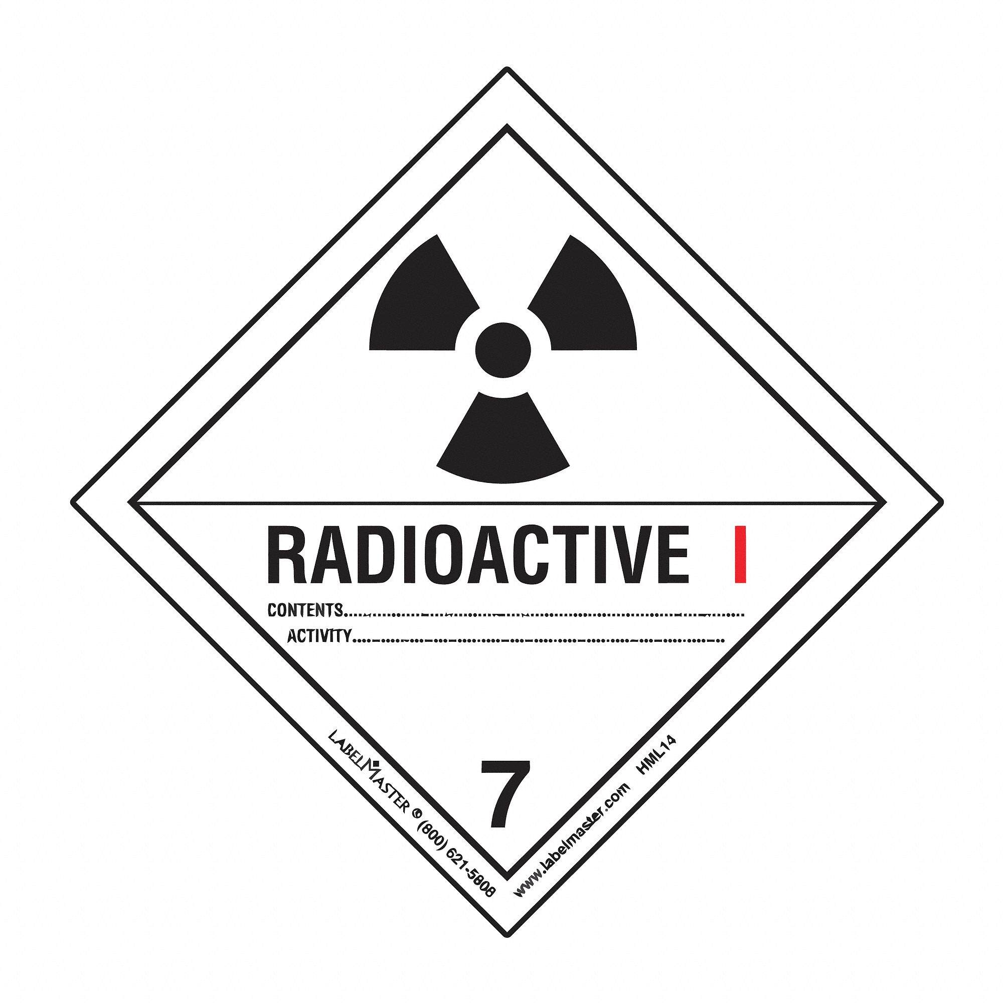 Radioactive I, 3 15/16 in Label Wd, DOT Container Placard 35ZK69