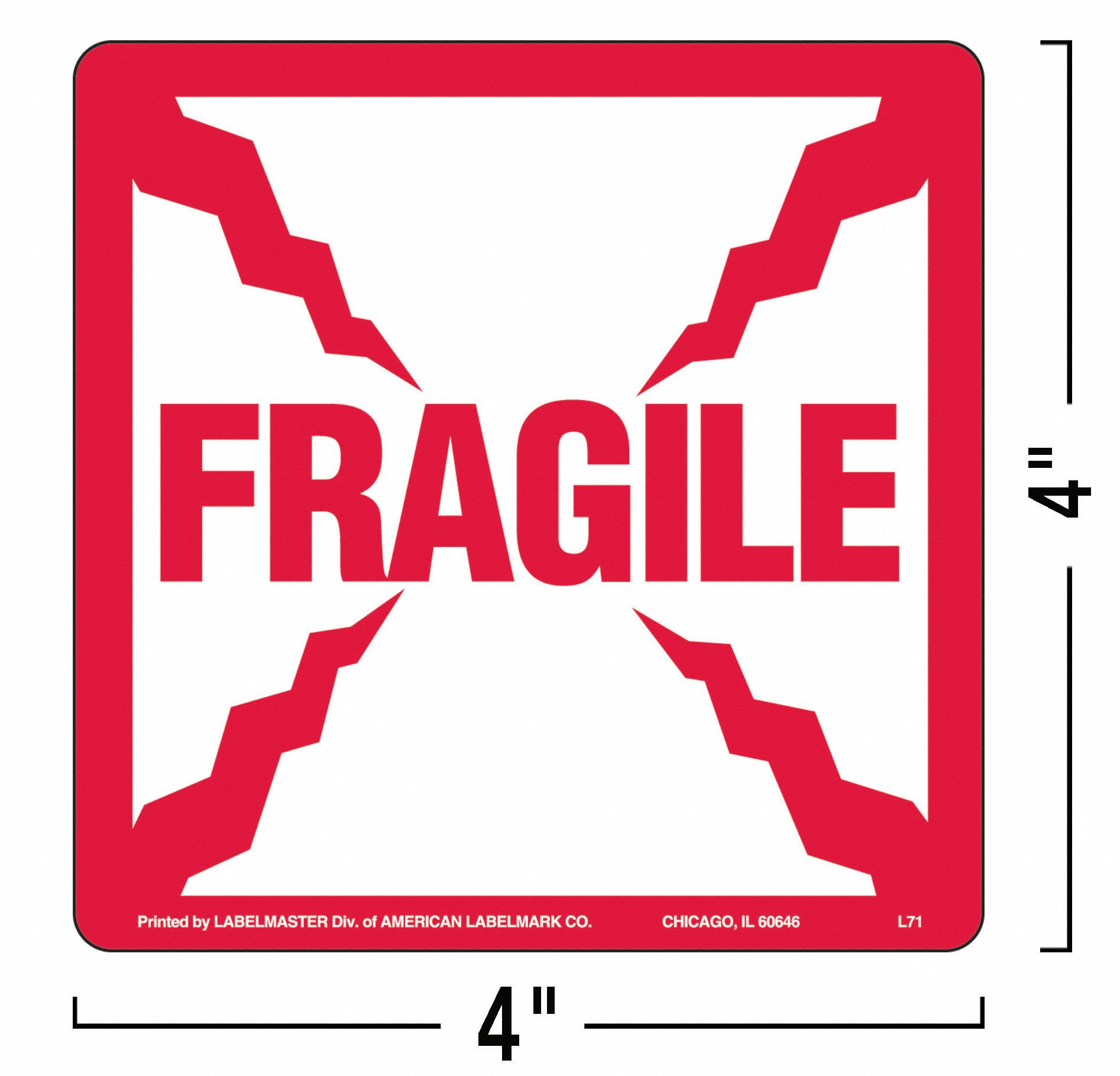 LABELMASTER Instructional Handling Label: Fragile, 4 in Label Wd, 4 in ...