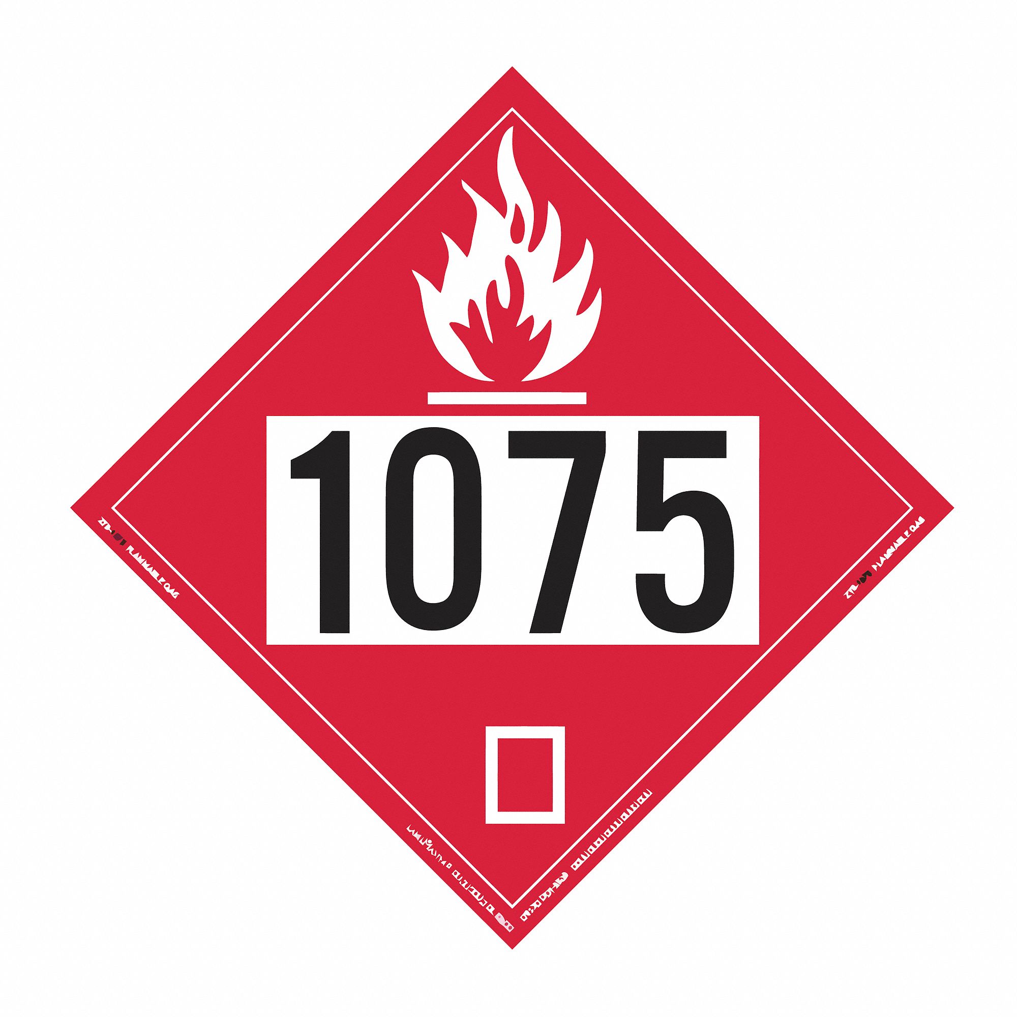 DOT Container Placard: Flammable Gas UN 1075, 10 3/4 in Label Wd, 10 3/4 in Label Ht, Tagboard