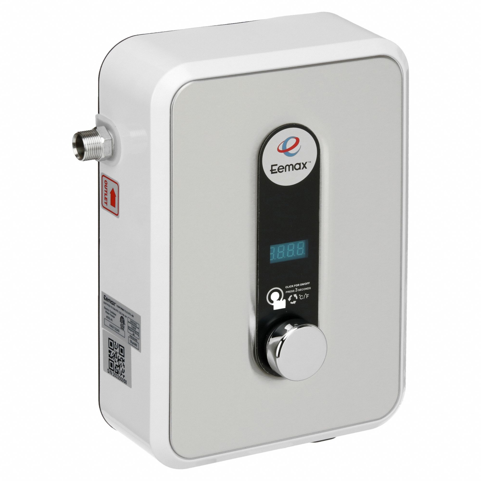 Electric Tankless Water Heater: Indoor, 11, 000 W, 4.8 gpm Max. Flow Rate, 11.5 in Overall Ht