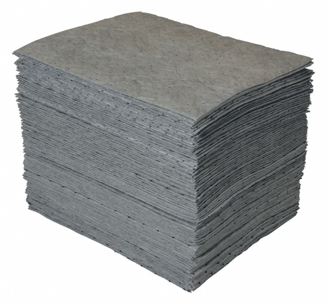 ABSORBENT PAD, 23 OZ ABSORBED PER PAD, 18 GALLON, CASE, UNIVERSAL, GREY, 100 PK