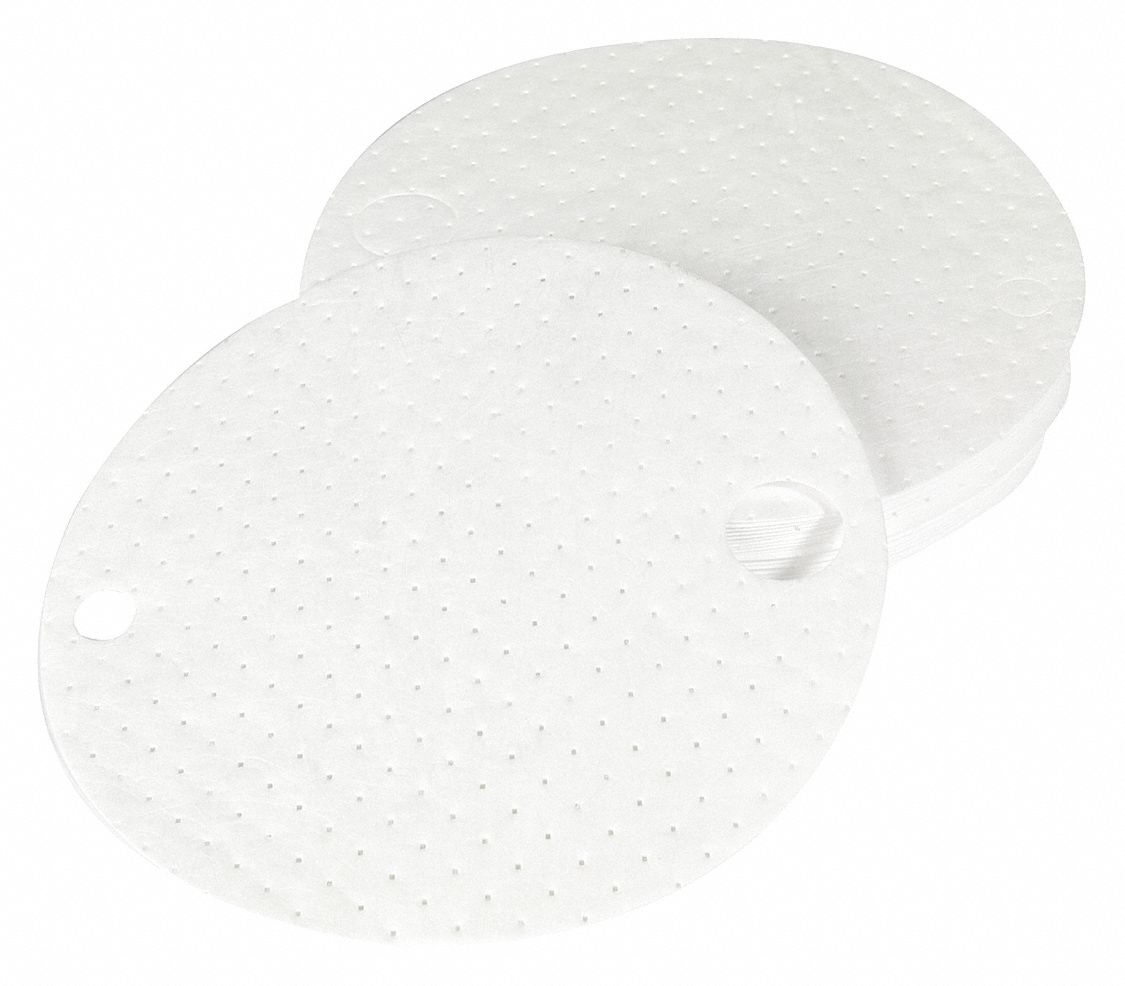 Sorbent Pad: 30 oz Volume Absorbed Per Pad, Polypropylene, White, Bale, 22 in Dia, 25 PK