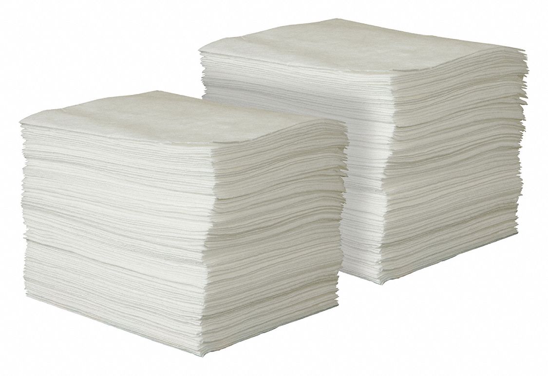 ABSORBENT PAD, 27 OZ ABSORBED PER PAD, 43 GALLON, BALE, WHITE,200 PK