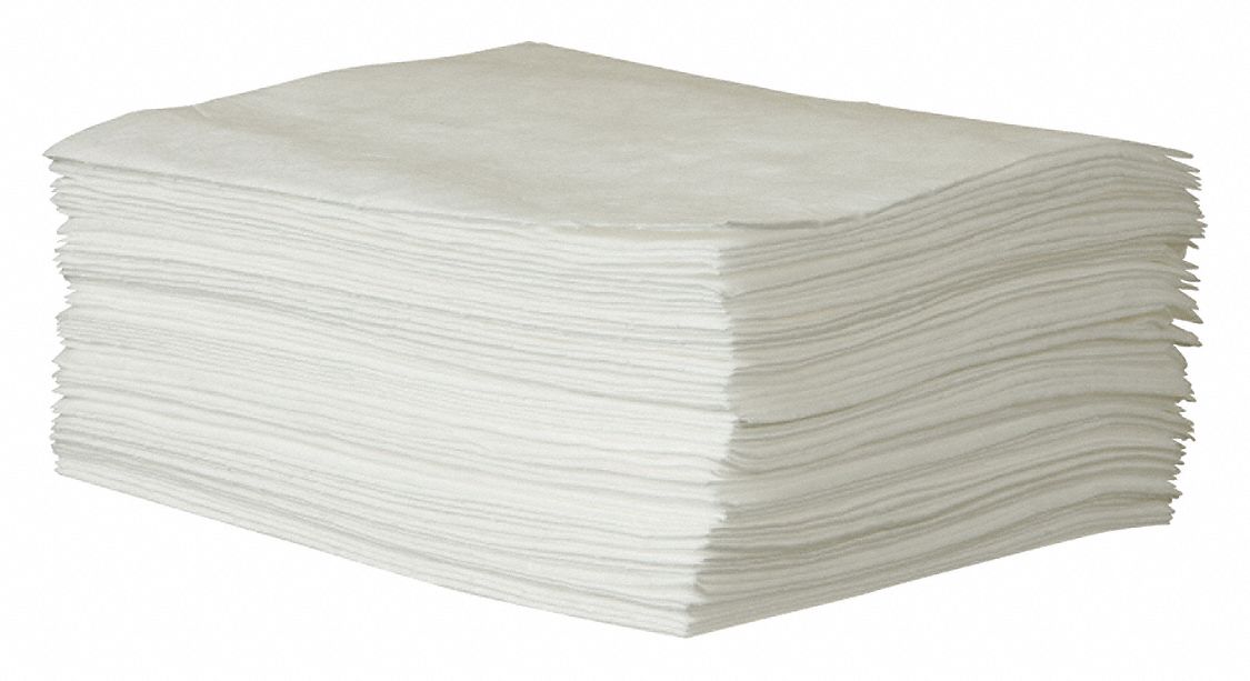 FEUILLES ABSORBANTES, 19 PO X 15 PO, POLYPROPYLÈNE, 28 OZ ABSORBÉES PAR TAMPON, 11 GAL PAR PAQUET, BLANC