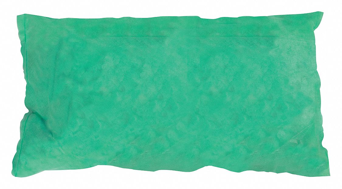 Sorbent Pillow: 17 in x 8 1/2 in, Polypropylene, Box, Green, 20 PK