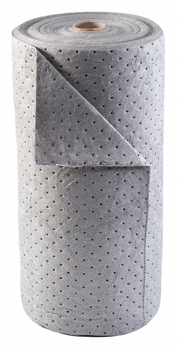 ABSORBENT ROLL, 38 GAL, 30 X 30 IN PERFORATED SIZE, BALE, GREY, 30 IN X 150 FT