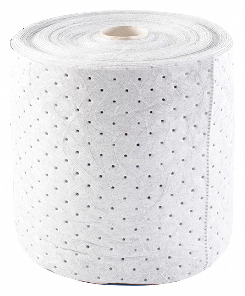 ABSORBENT ROLL, 12 GALLON, BALE, WHITE, OIL ONLY, 15 IN X 150 FT, LARGE