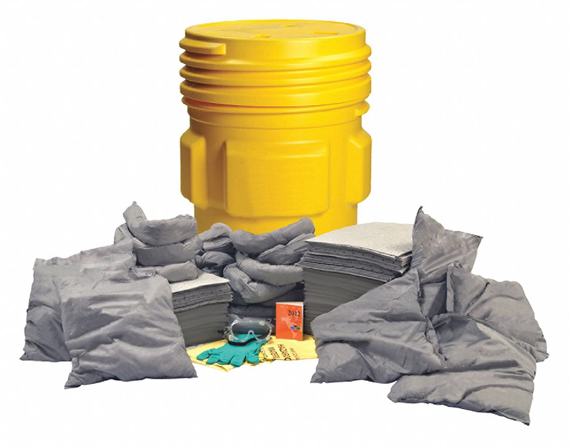 SPILL KIT, 55 GALLON ABSORBED PER KIT, 100 PADS/4 PILLOWS/4 SOCKS