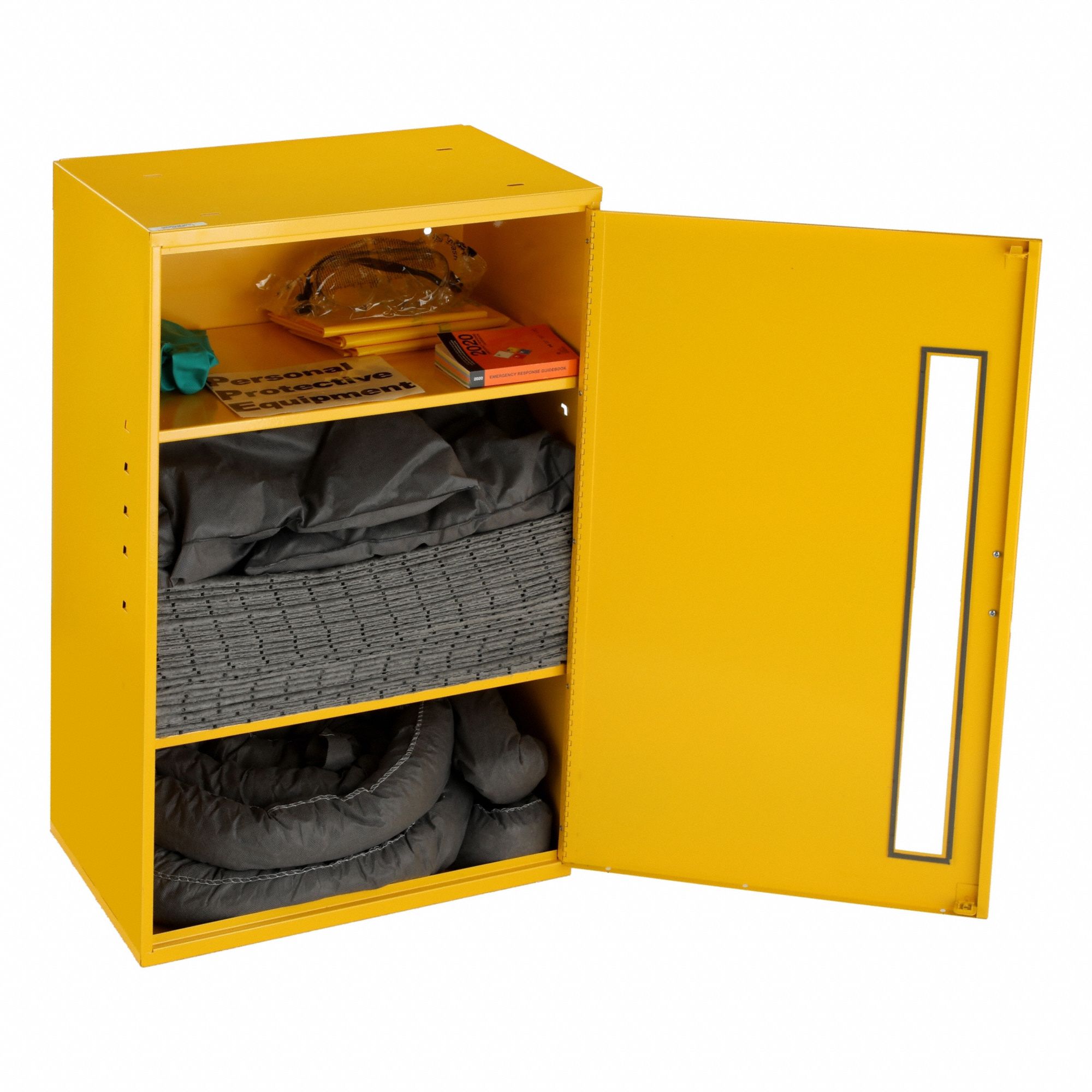 Spill Kit: 17 gal Volume Absorbed Per Kit, (1) Pr Goggles/(1) Pr Nitrile Gloves, Wall Cabinet