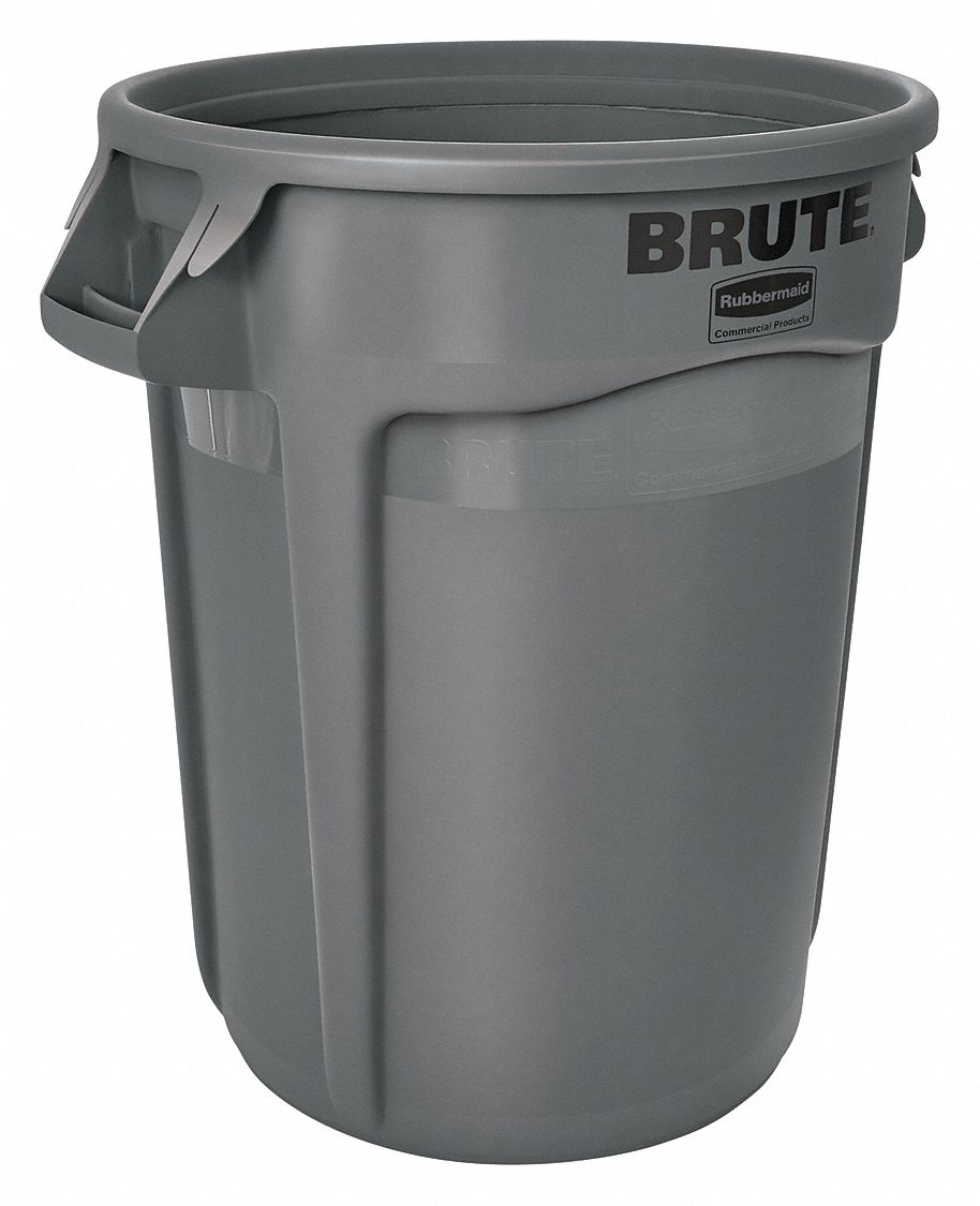 RUBBERMAID COMMERCIAL PRODUCTS Trash Can: Round, Gray, 32 gal Capacity, 22  in Wd/Dia, 27 1/4 in Ht