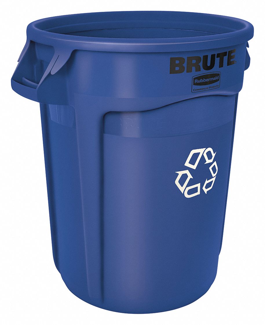 RUBBERMAID FG263273BLUE BRUTE R Round Recycle Receptacle 32 gal., 