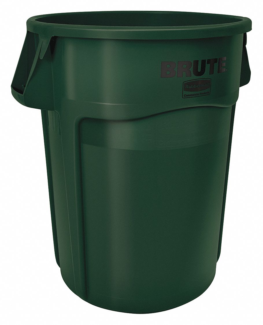 Trash Can: Round, 44 gal Capacity, 24 in Overall Dia, 24 in, Green