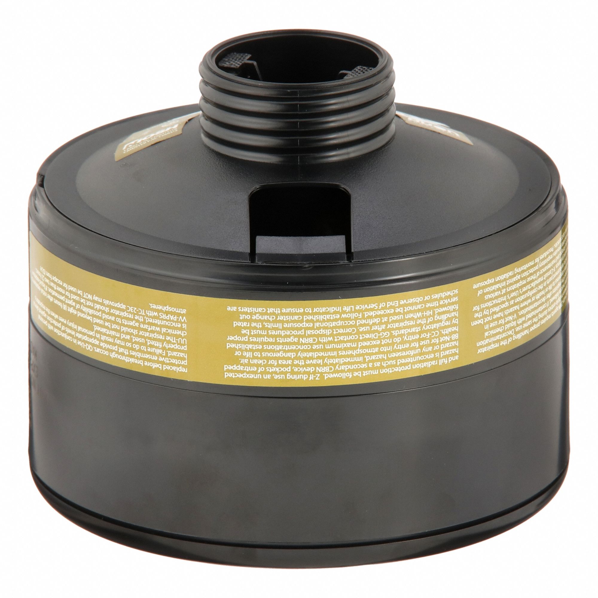 Gas Mask Canister: Black Color, Threaded, Avon FM53 Series, NIOSH