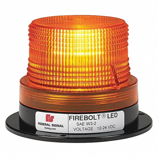FEDERAL SIGNAL Beacon Light: Flashing Beacon, Amber, 3 5/8 in Overall Ht,  LED, 12/72V DC