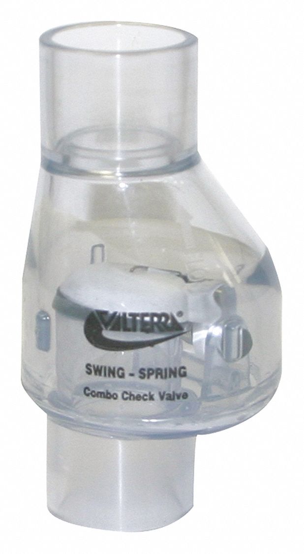 fits 1 PVC pipe Valterra 200-C10 PVC Swing/Spring Combination Check Valve Clear 