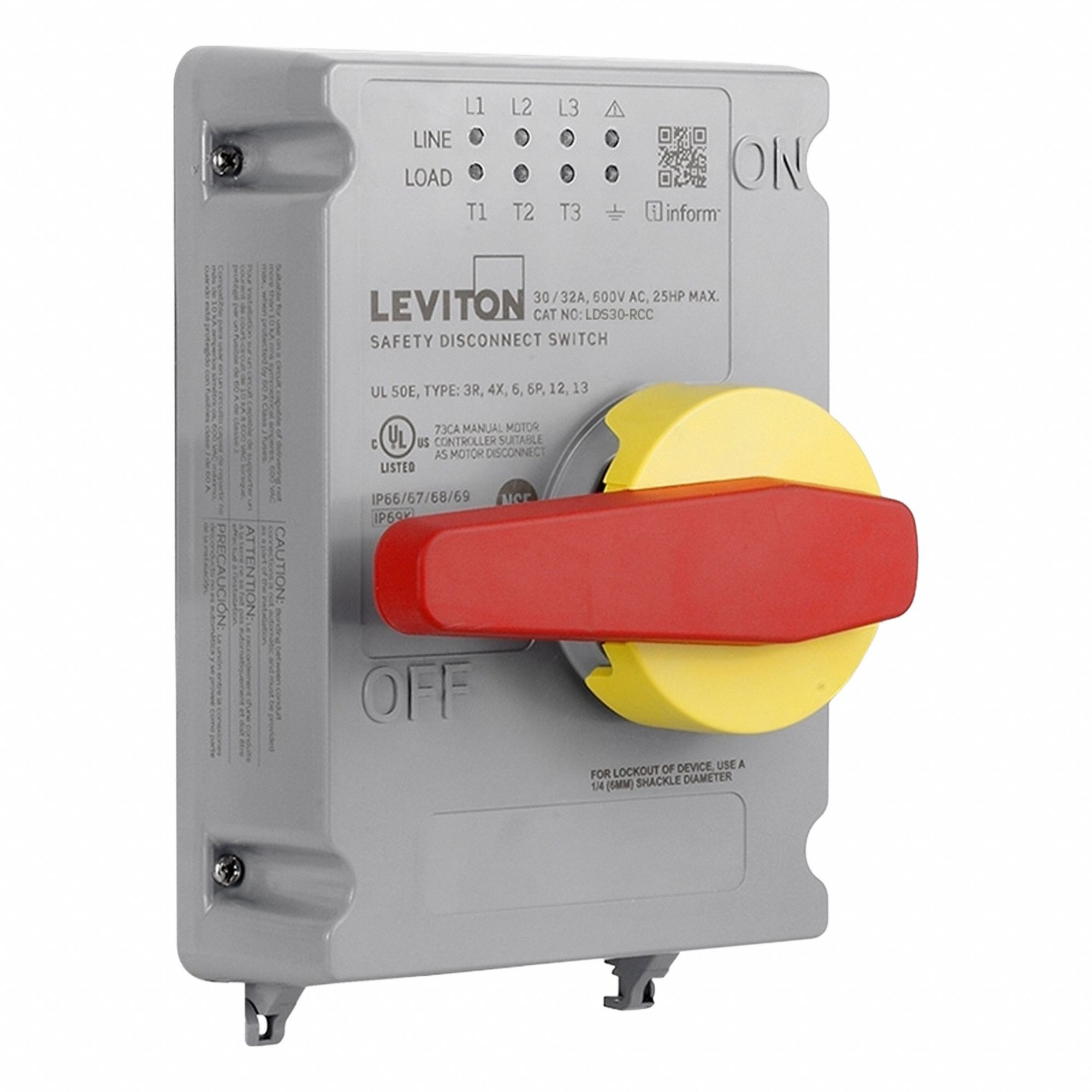 Disconnect Switch: Non-Fusible, 30 A, 600V AC, Non-Metallic, Indoor/Outdoor
