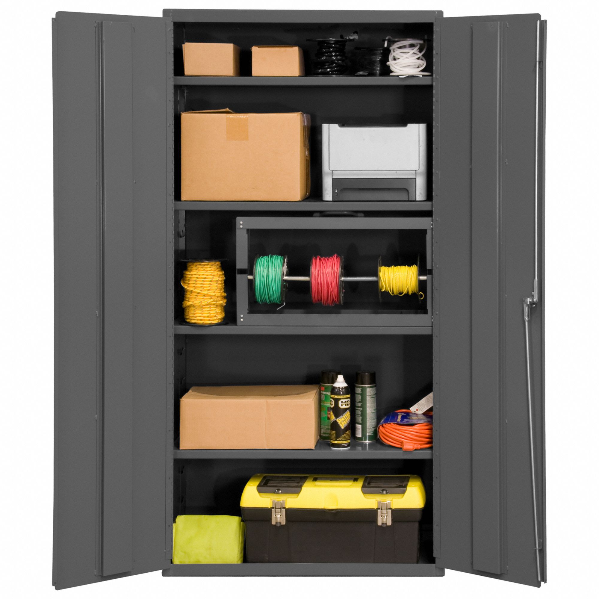 STORAGE CABINET, 36 IN X 18 IN X 72 IN, SWING HANDLE/KEYED, 14 GA PANEL THICK, FRAME