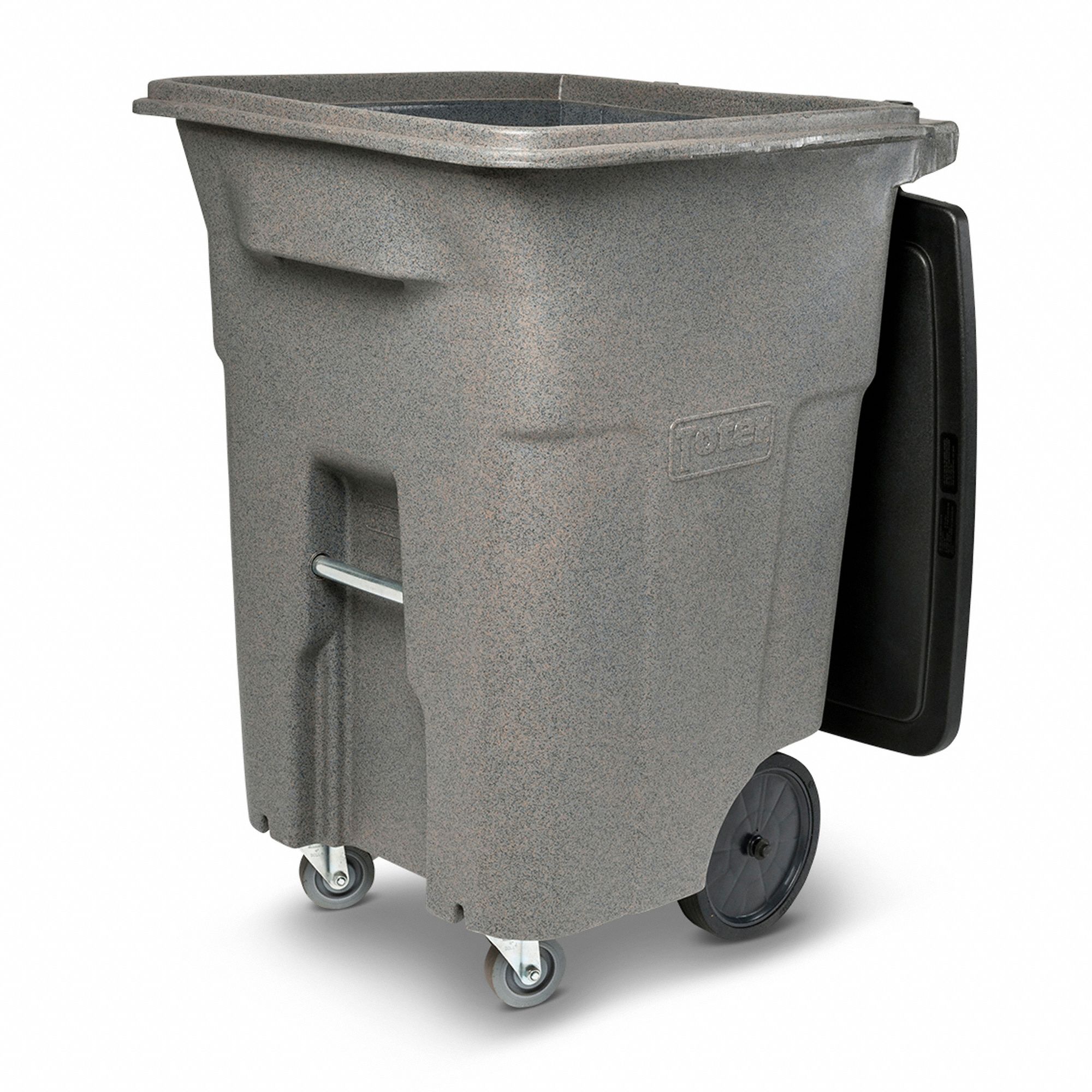 Rolling Trash Can: 96 gal Capacity, 4 Wheels, 30 in Overall Wd, 36 in Overall Dp, Gray