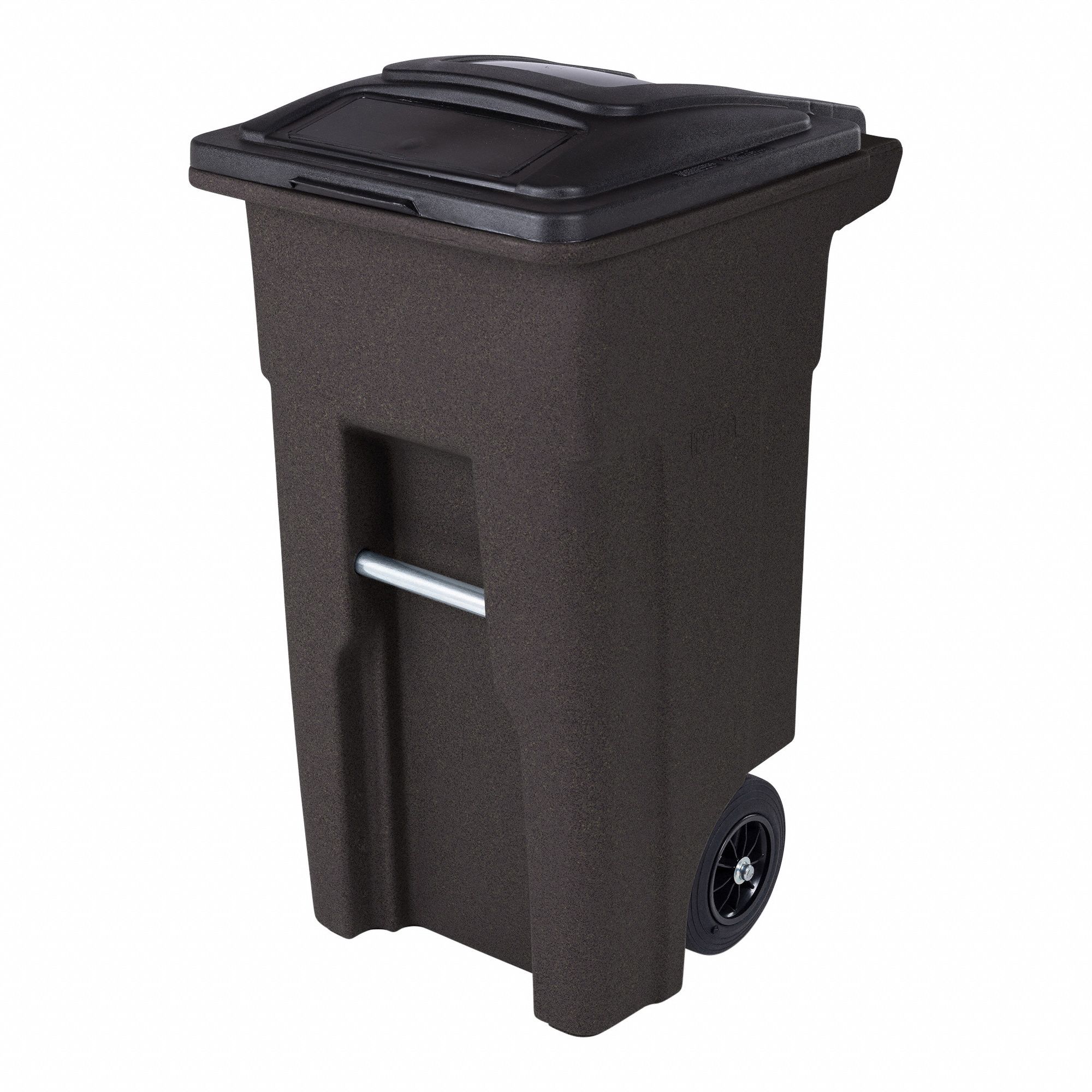 Rolling Trash Can: 32 gal Capacity, 2 Wheels, 20 in Overall Wd, 25 in Overall Dp, Brown