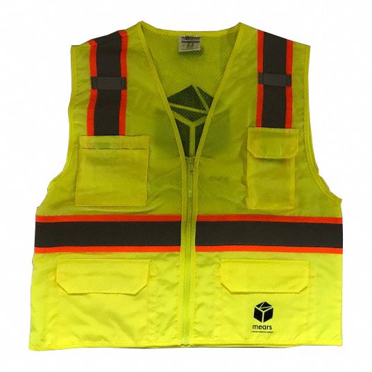 KISHIGO Safety Vest, Lime, Class II, 2XL, Logo MEAR 360UP011632XL Grainger