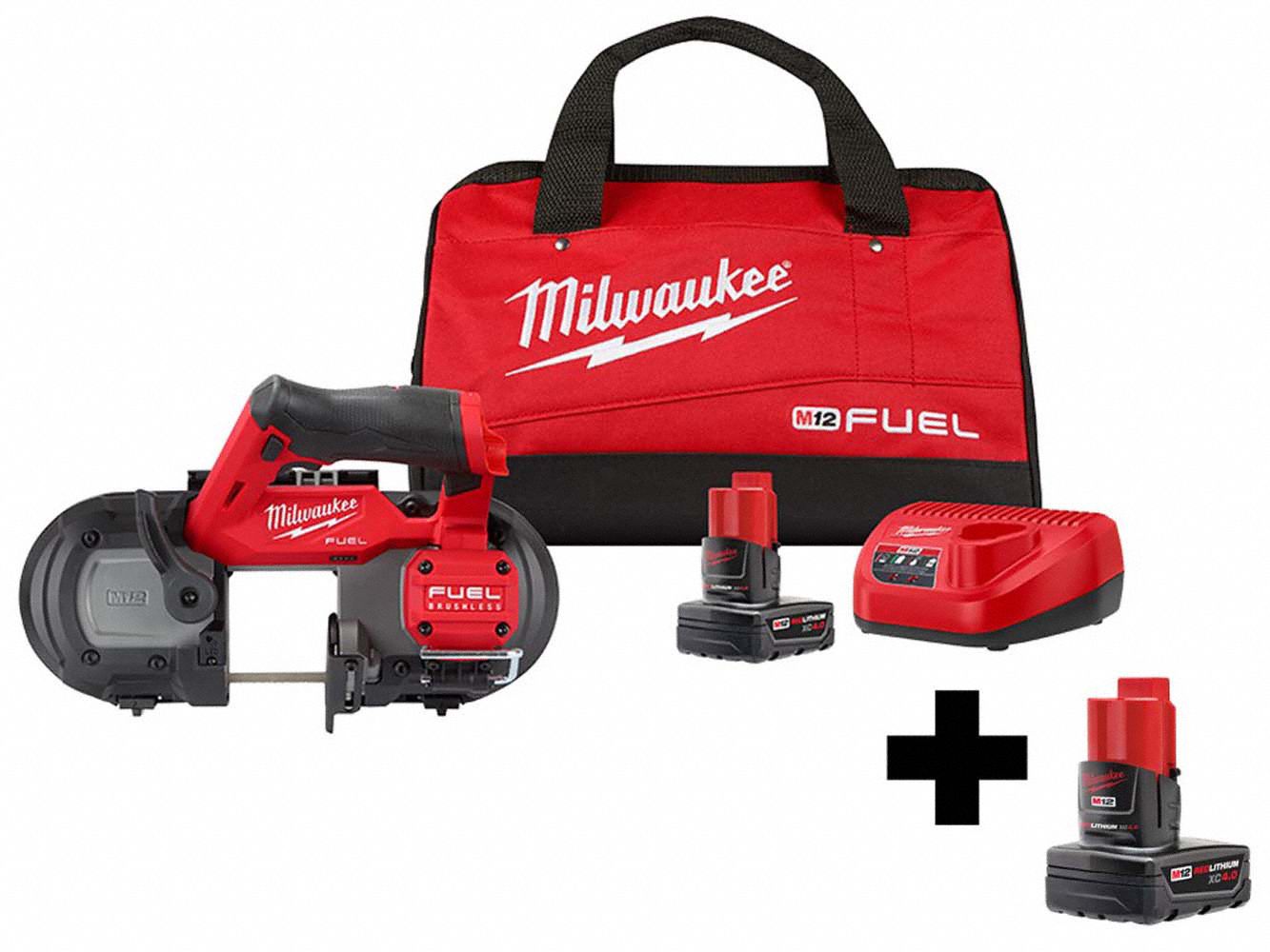 MILWAUKEE Cordless, Band Saw Kit, 12V DC, 30 9/16 in Blade Length