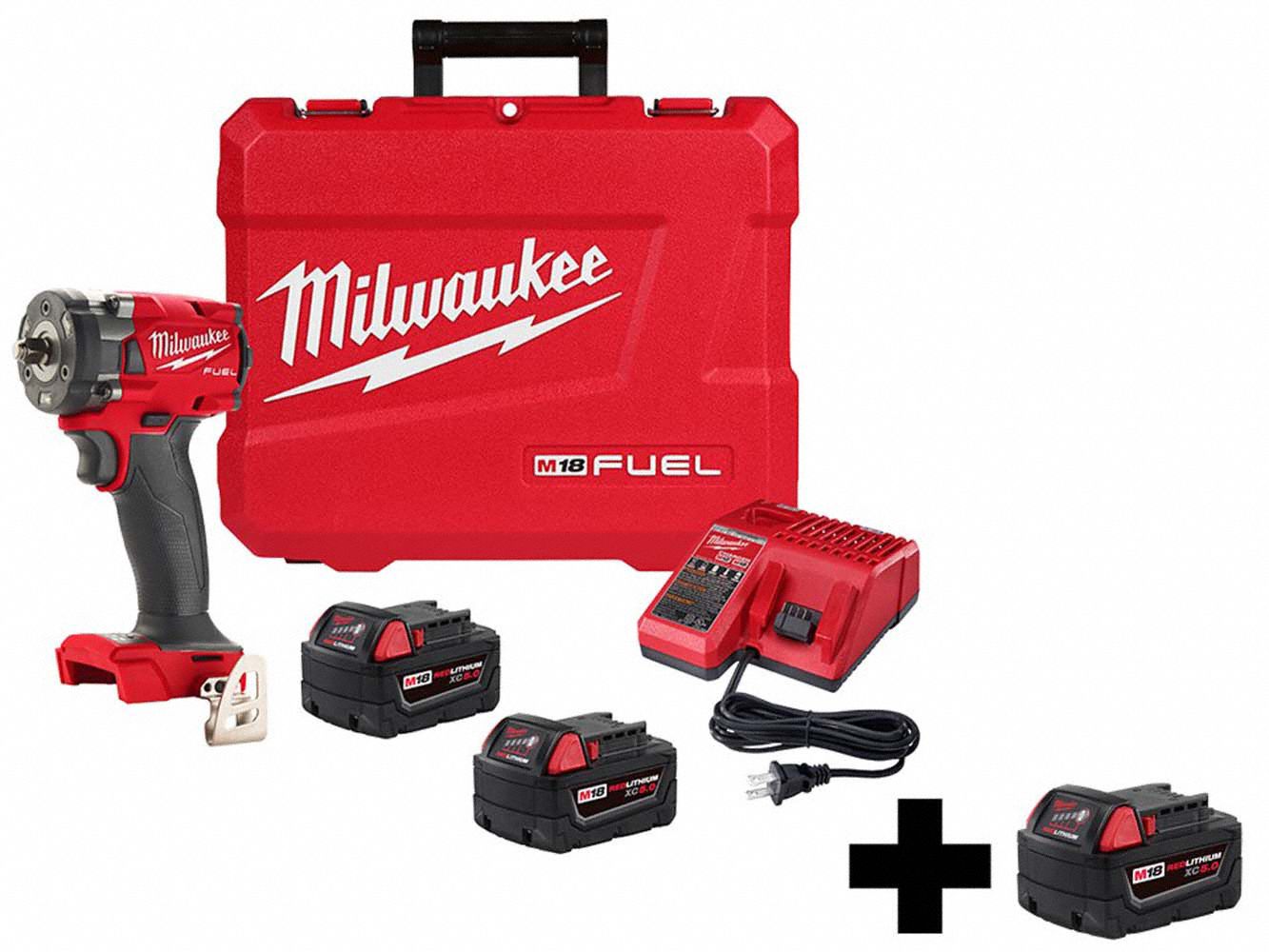Cordless, Impact Wrench Kit, 18V DC, 250 ftlb Breakaway Torque Grainger