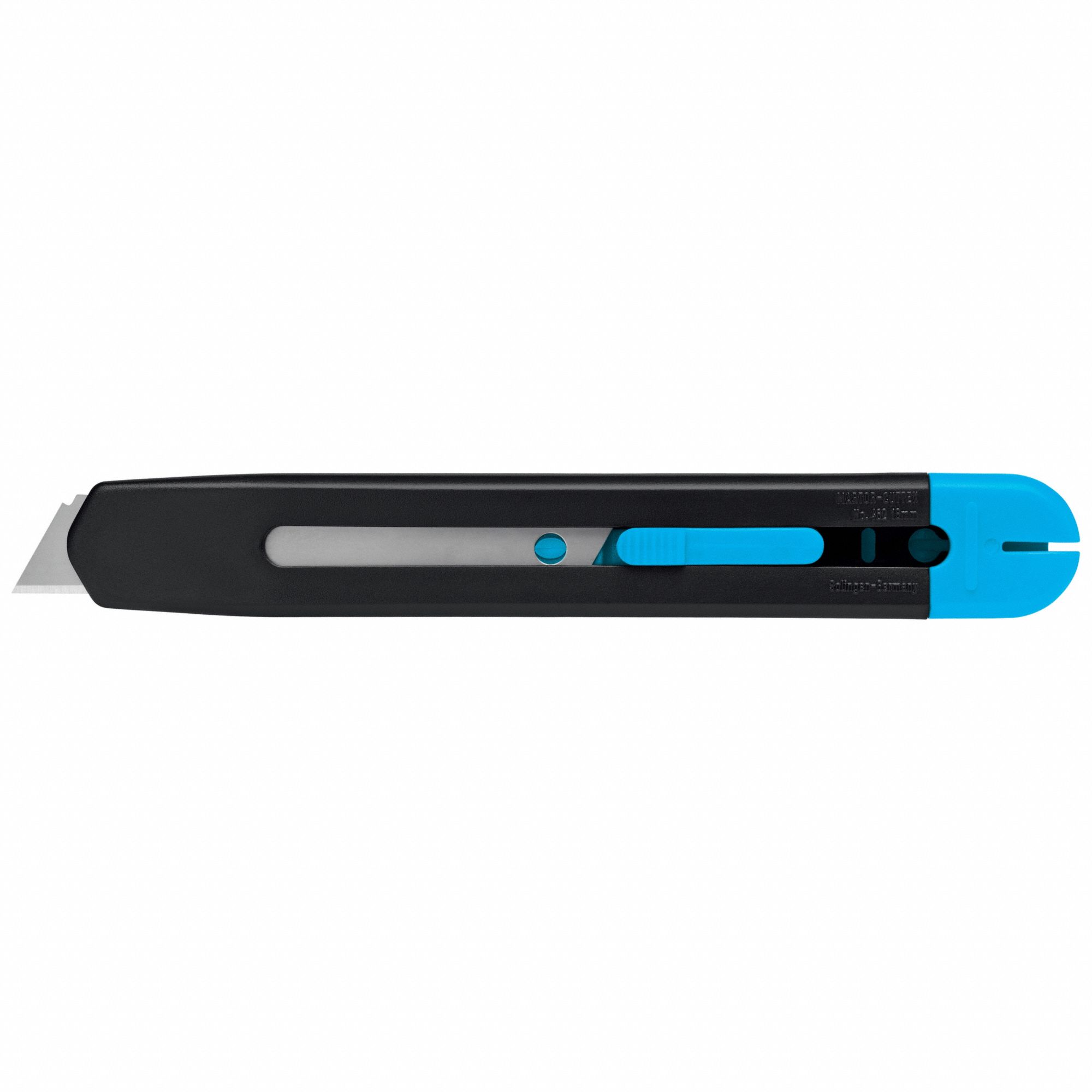Utility Knife: 178 mm Overall Lg, Plain, Plastic, Black/Blue, Tools Needed