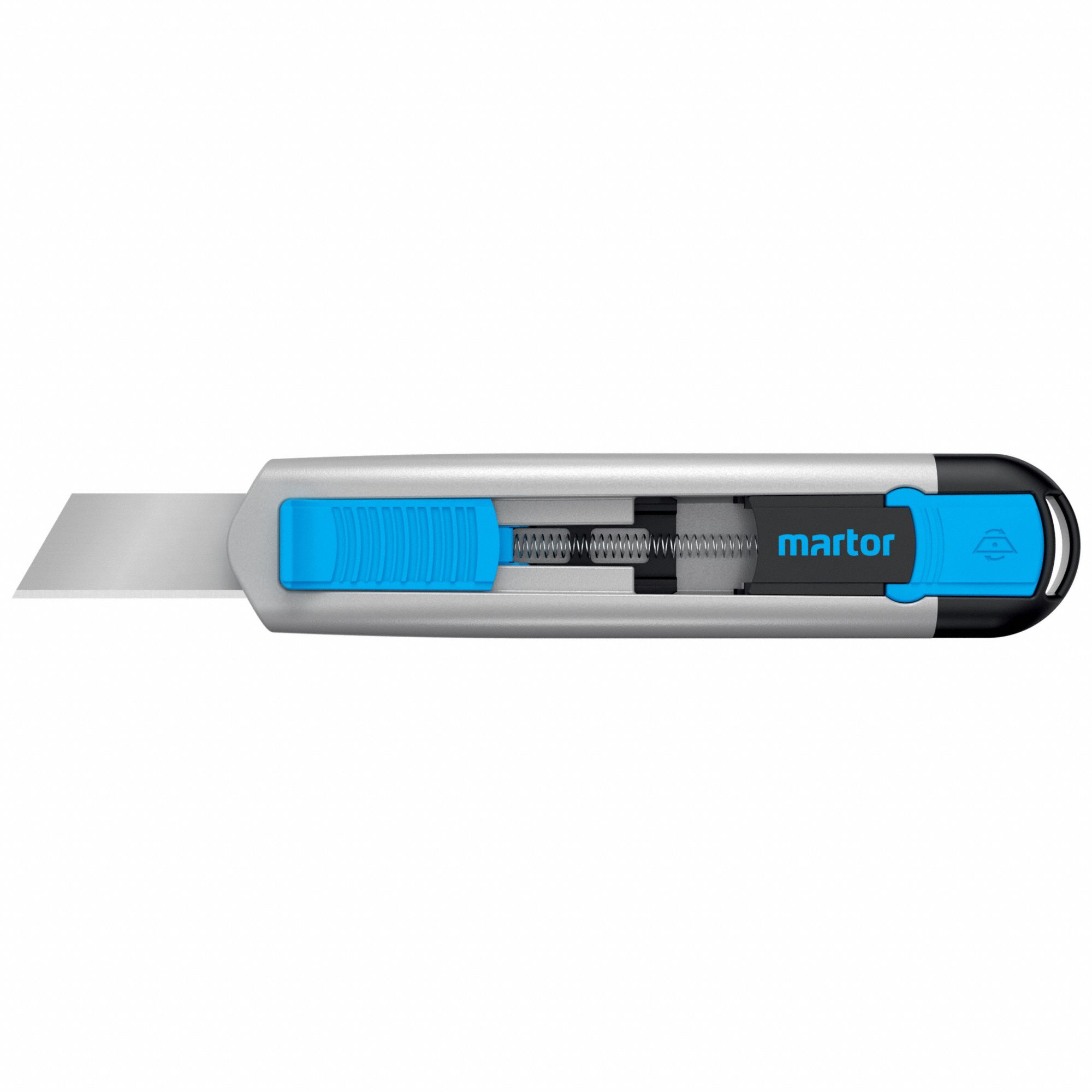 Utility Knife: 143 mm Overall Lg, Textured, 17 mm Overall Wd, Aluminum, Black/Blue/Silver