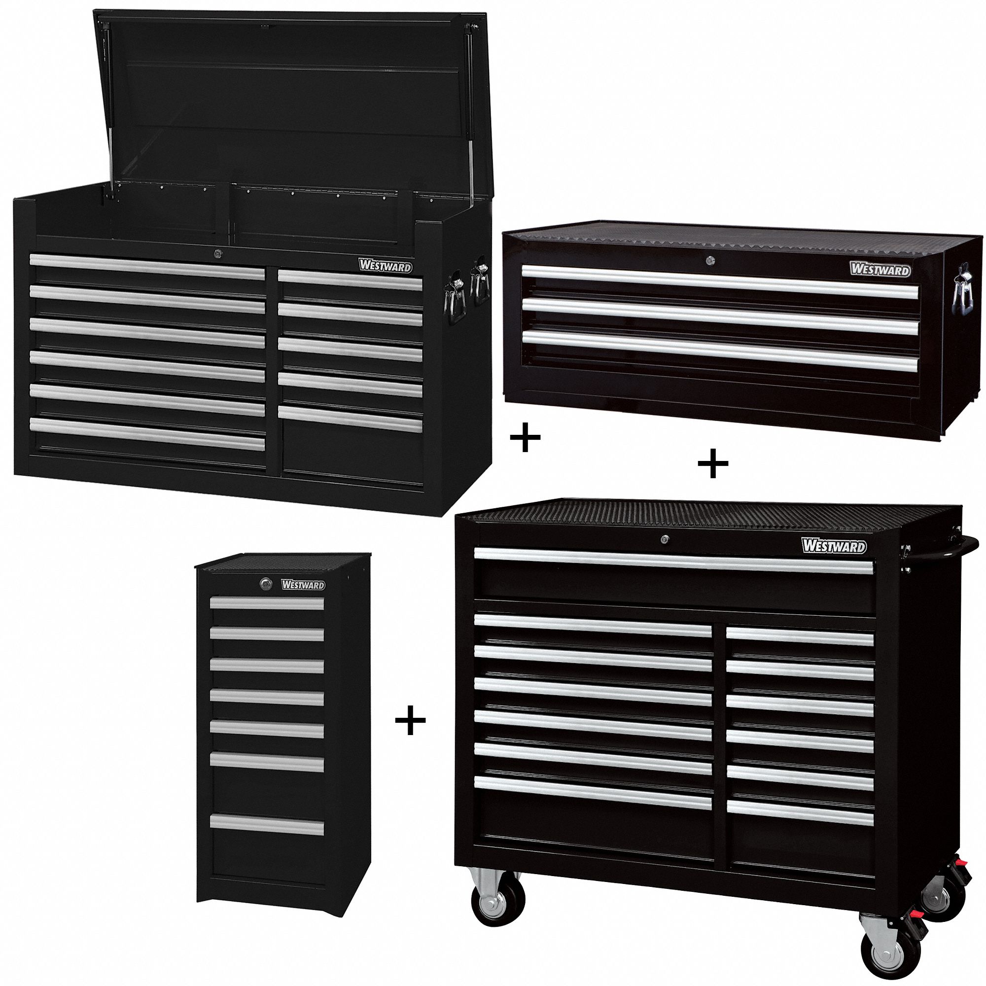 Rolling Cabinet Kit: 34 Drawers, Heavy Duty, Keyed, 57 1/2 in W x 19 in D x 82 3/4 in H