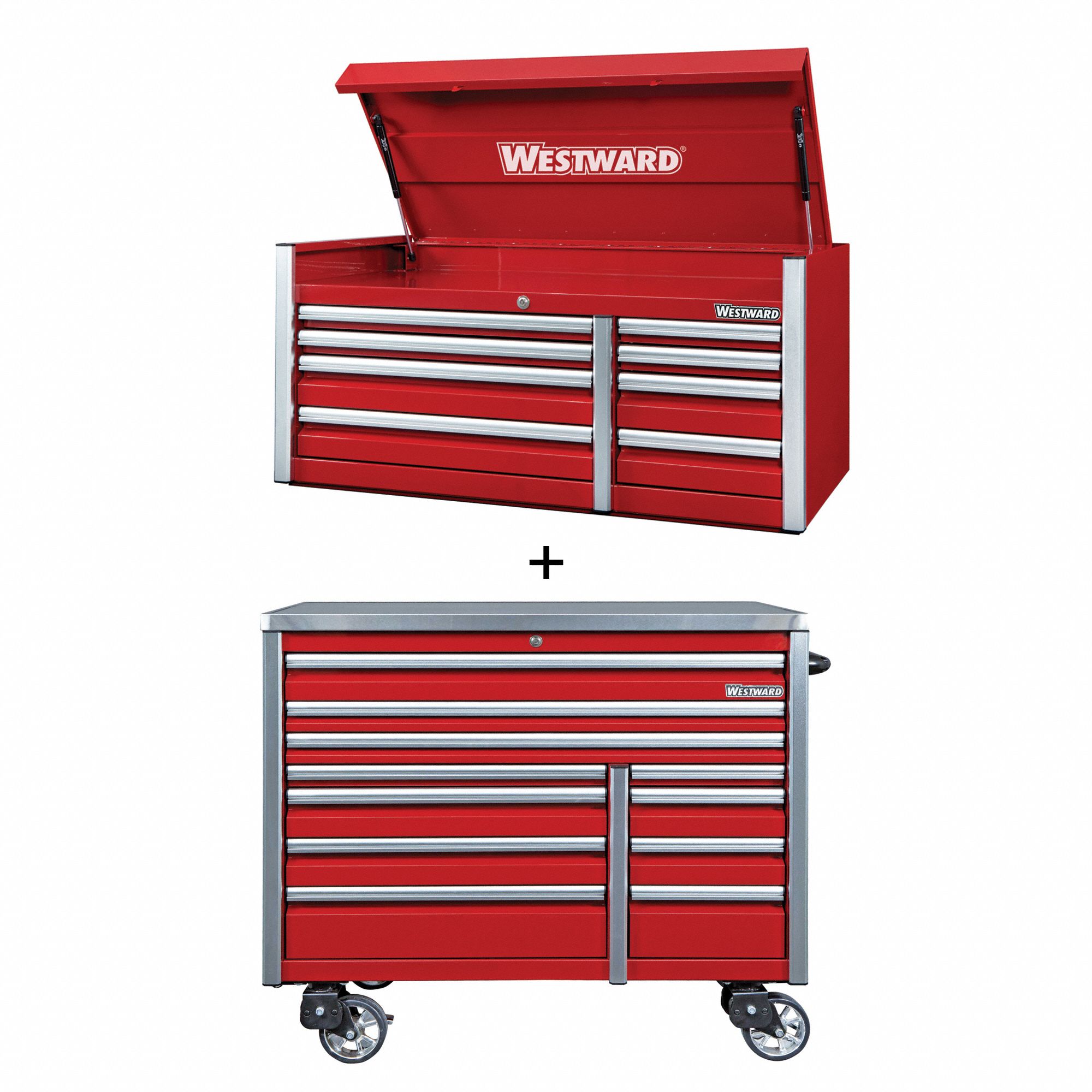 Rolling Cabinet Kit: 19 Drawers, Extra Heavy Duty, Keyed, Red / Powder Coated