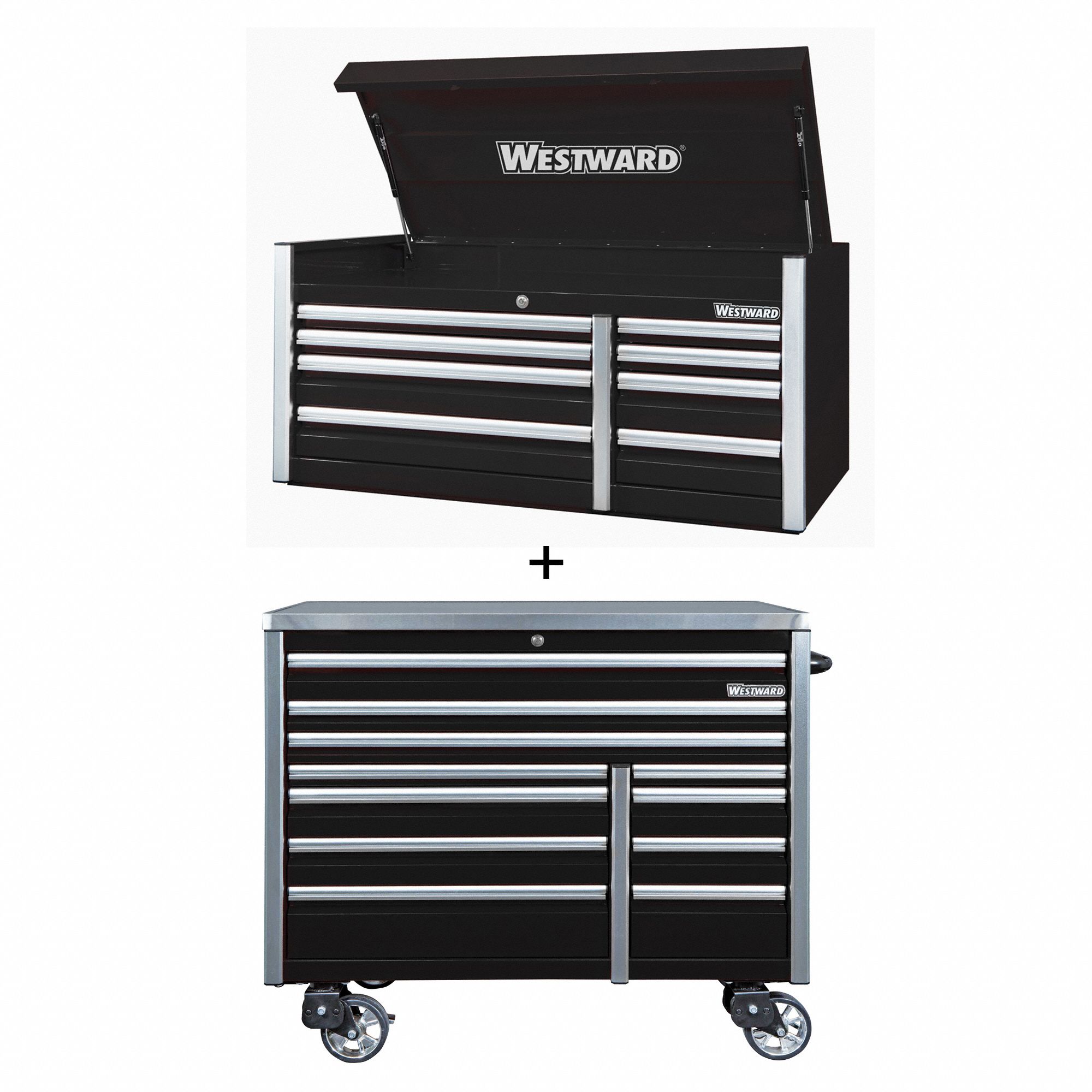 Rolling Cabinet Kit: 19 Drawers, Heavy Duty, Keyed, 54 in W x 25 3/4 in D x 73 1/2 in H