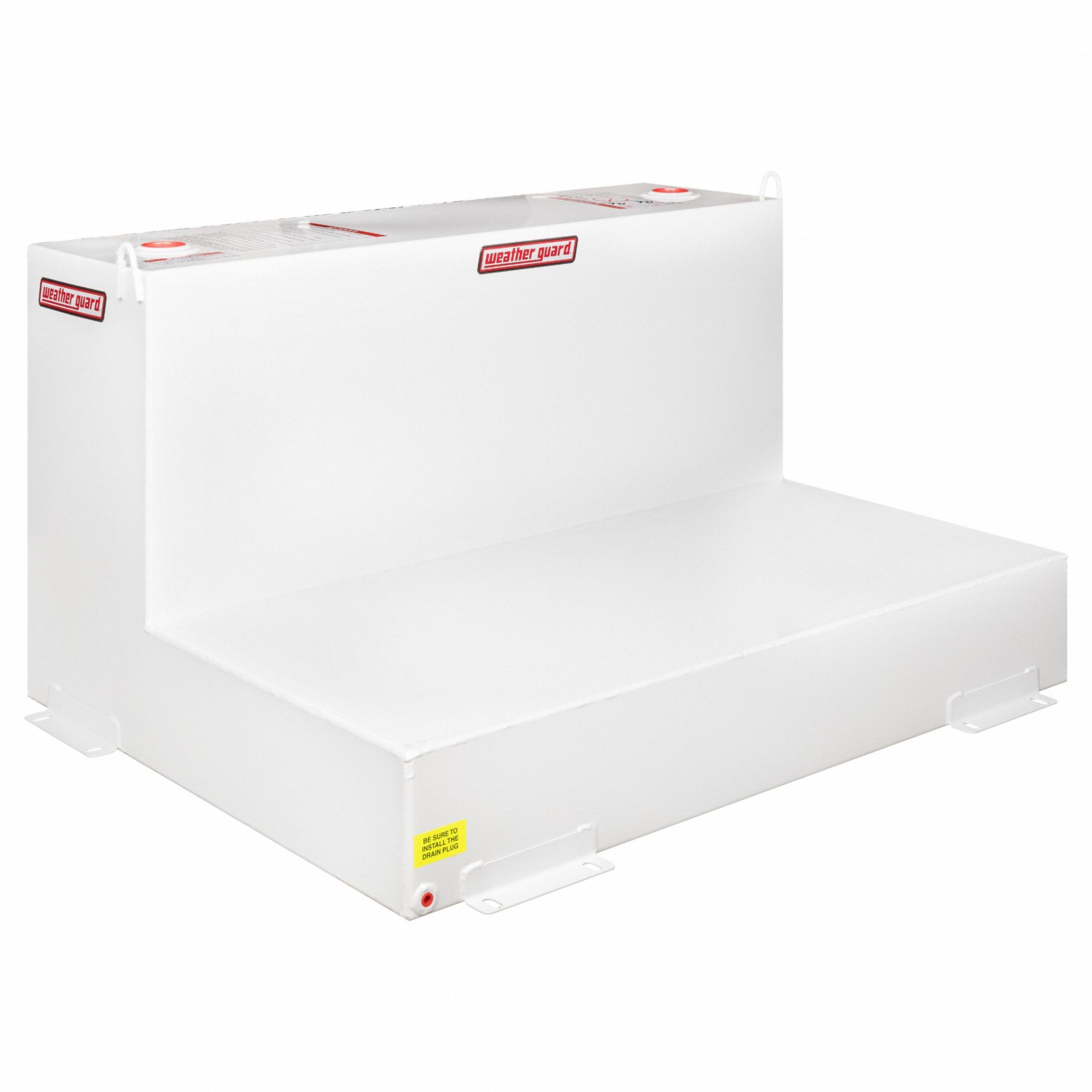 Transfer Tank: White, L-Shape, 110 gal Capacity, Steel, 12 ga Thick, Powder-Coated