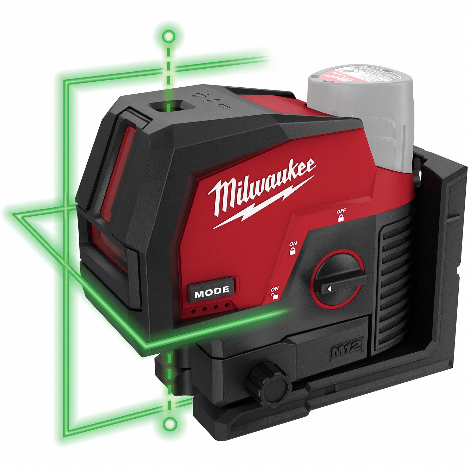 Cross Line Laser: Green Beam, 100 - 200 ft Range w/o detector, ±1/8 in @ 33 ft Accuracy