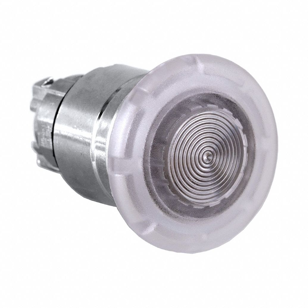 Mushroom Head Push Button: White, 22 mm Mounting Size, Metallic, Momentary