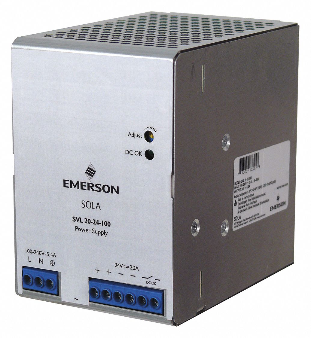 DC Power Supply: DIN Rail, 480 W Output Power - Rated, 20 A Current - Output, Single Phase