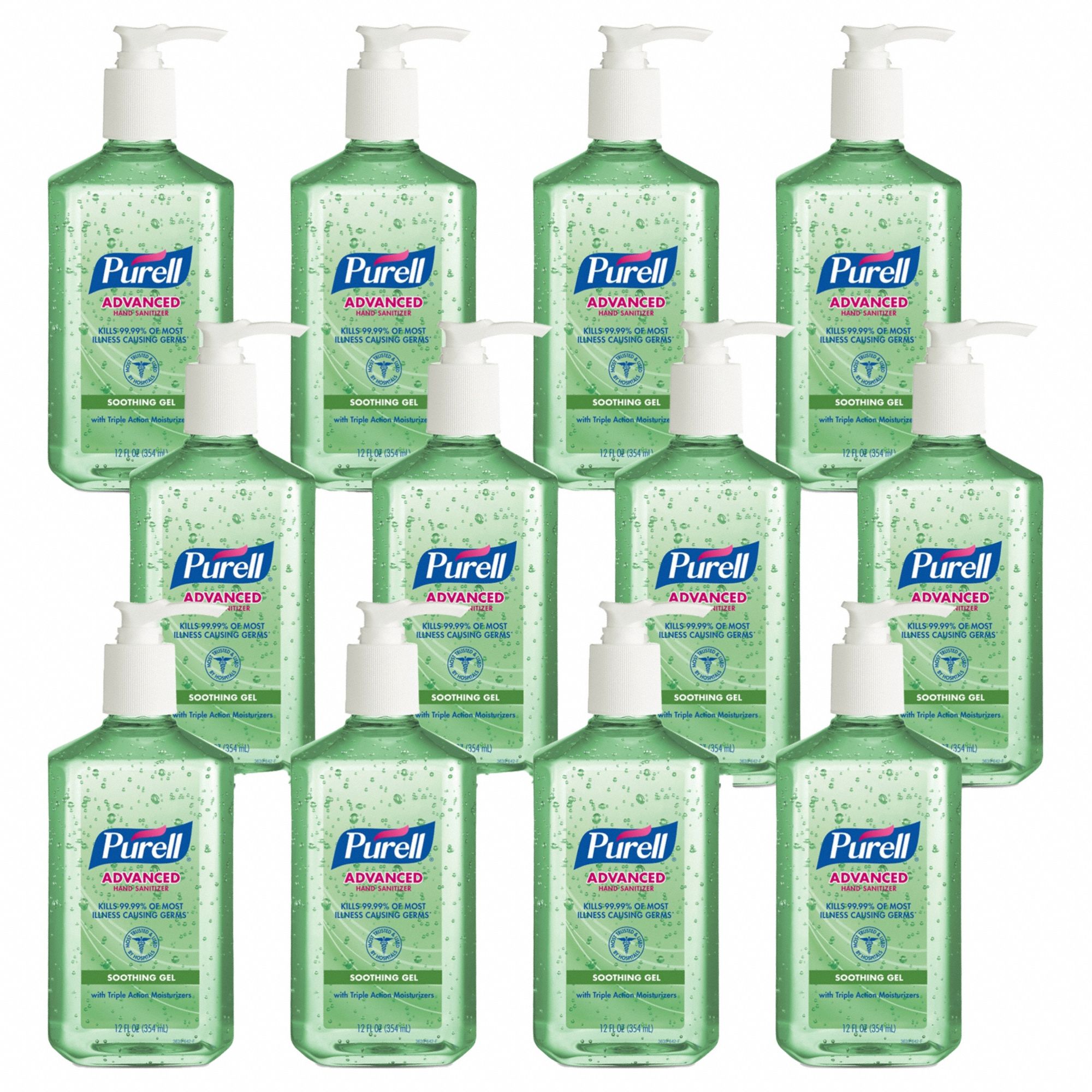 Hand Sanitizer: Gel, Pump Bottle, 12 oz, Fresh, Ethyl Alcohol, 12 Pumps Included, 12 PK