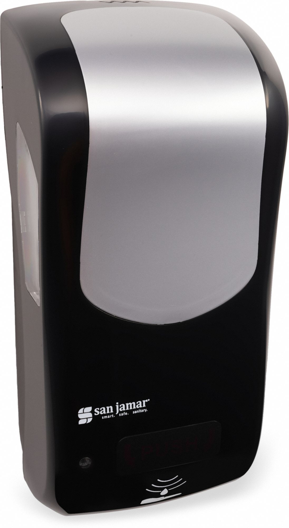 Soap/Sanitizer/Lotion Dispenser: Auto, Liquid, Black/Silver, High Gloss, Rely Hybrid