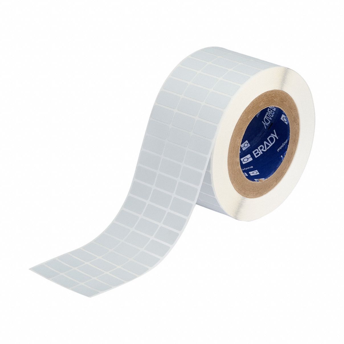 Pre-Cut Label Stock Roll: 1/2 in x 1 in, 3 11/32 in x 1/2 in, Metalized Polyester, Gray