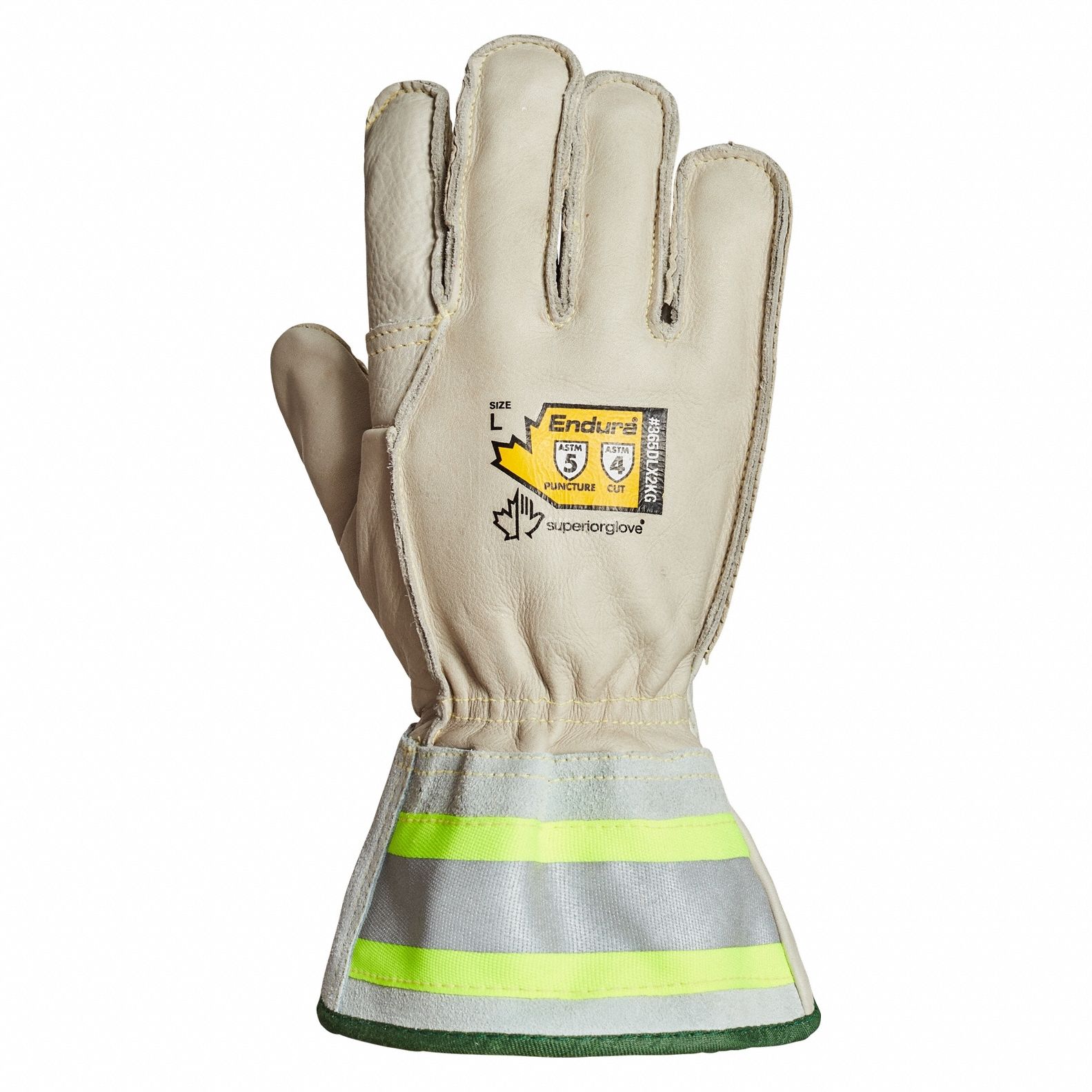Leather Gloves: L ( 9 ), Work Glove, Cowhide, Premium, ANSI Cut Level A4, Full, 1 PR