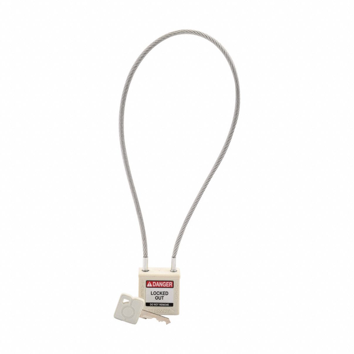 Lockout Padlock: Keyed Different, Nylon, Compact Body Body Size, Sheathed Cable, Extended, Key