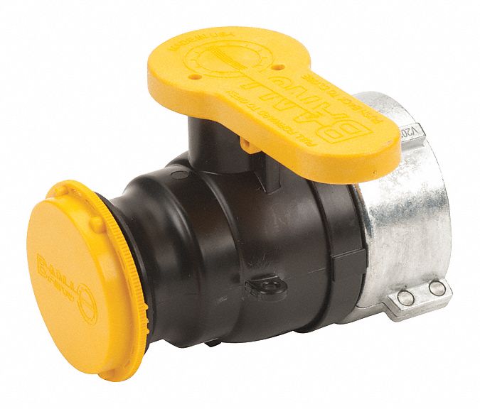 Manual Two-Way Ball Valve: 2 in, Polypropylene, Straight, Female Buttress x Male Camlock