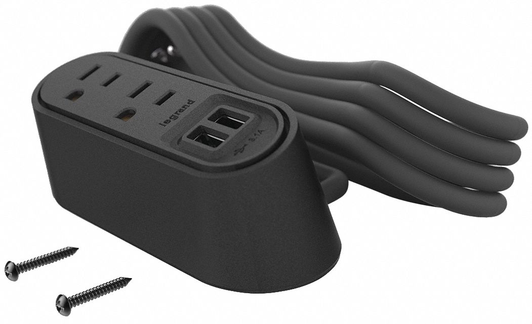 LEGRAND, 2 Outlets, Type A, Furniture Power Outlet 367H79WSPC220BK