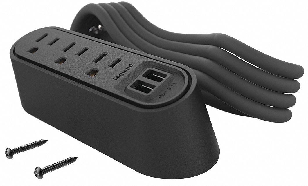 LEGRAND, 3 Outlets, Type A, Furniture Power Outlet 367H81WSPC320BK