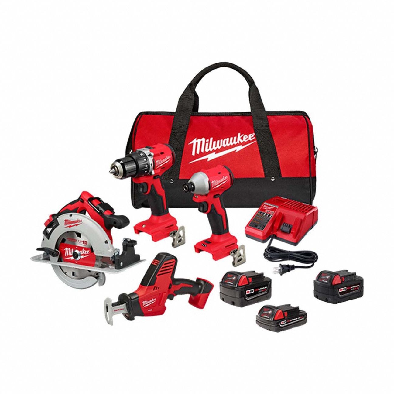 MILWAUKEE, 4 Tools, Circular Saw/Hammer Drill/Impact Driver