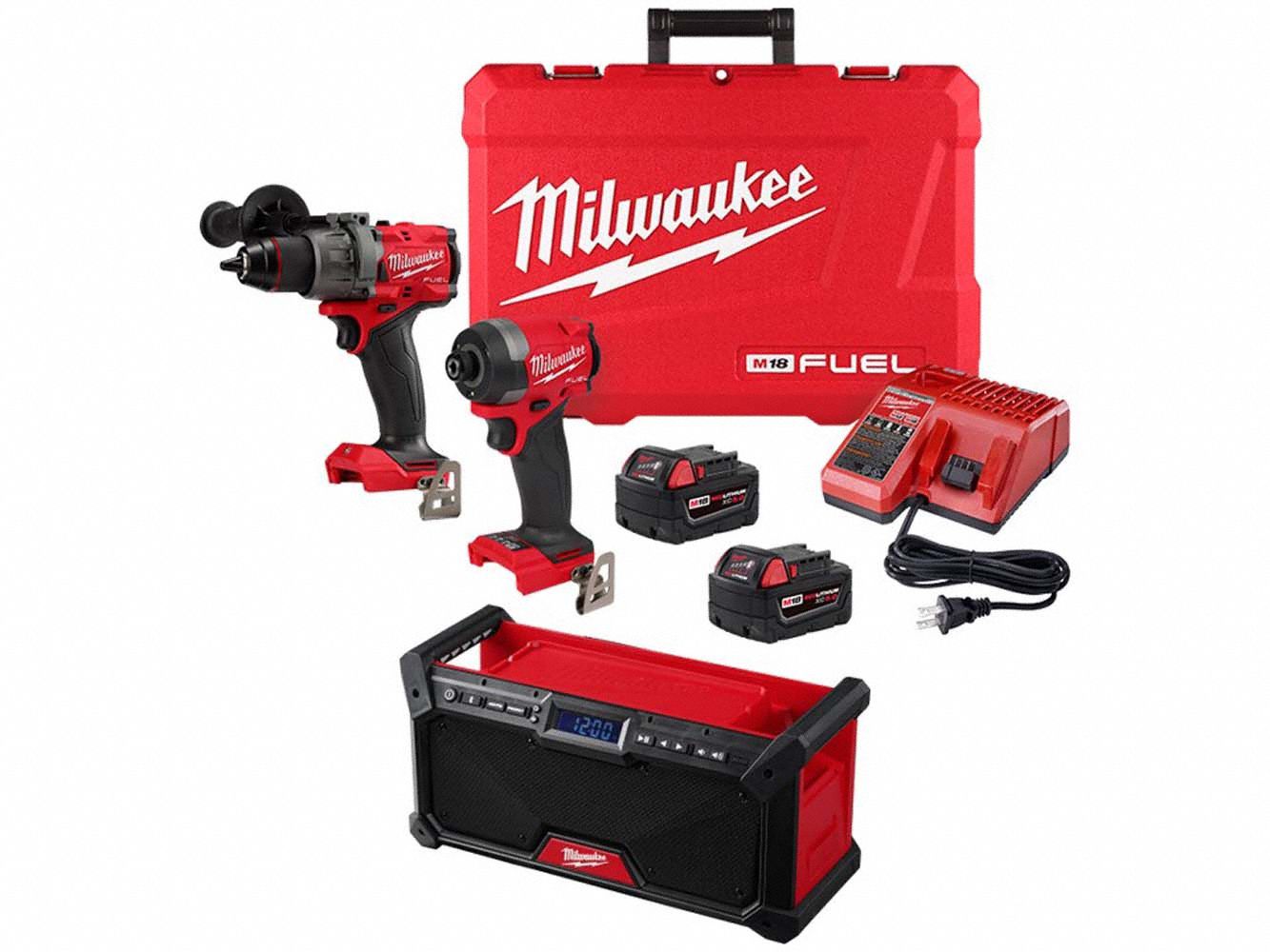 Cordless Combination Kit: 3 Tools, Hammer Drill/Impact Driver/Radio, 18 V DC Volt, 23Y581